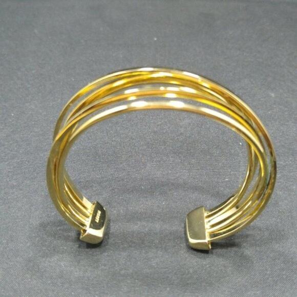 Monet Modern Open Cuff Bracelet, Layered Signed 5 3/4” Gold Tone - Picture 8 of 10